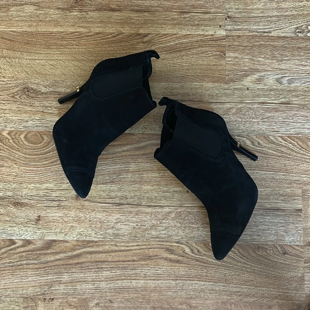 Tory Burch Black Suede Pointed-Toe Ankle Boots